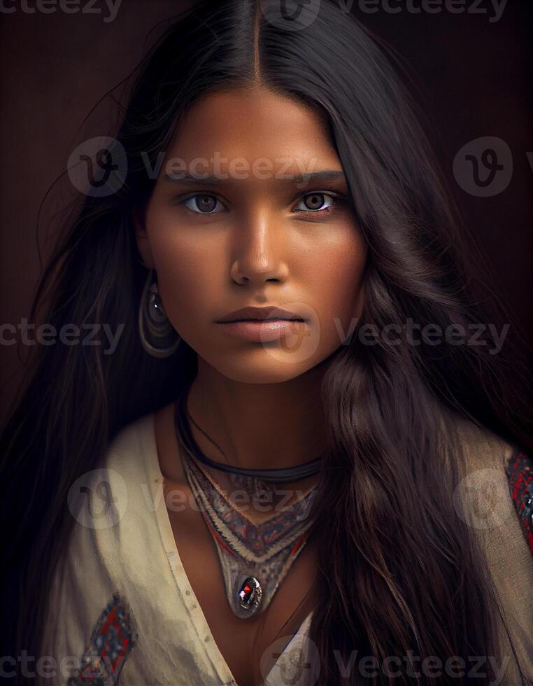 Beautiful native American woman, created with photo