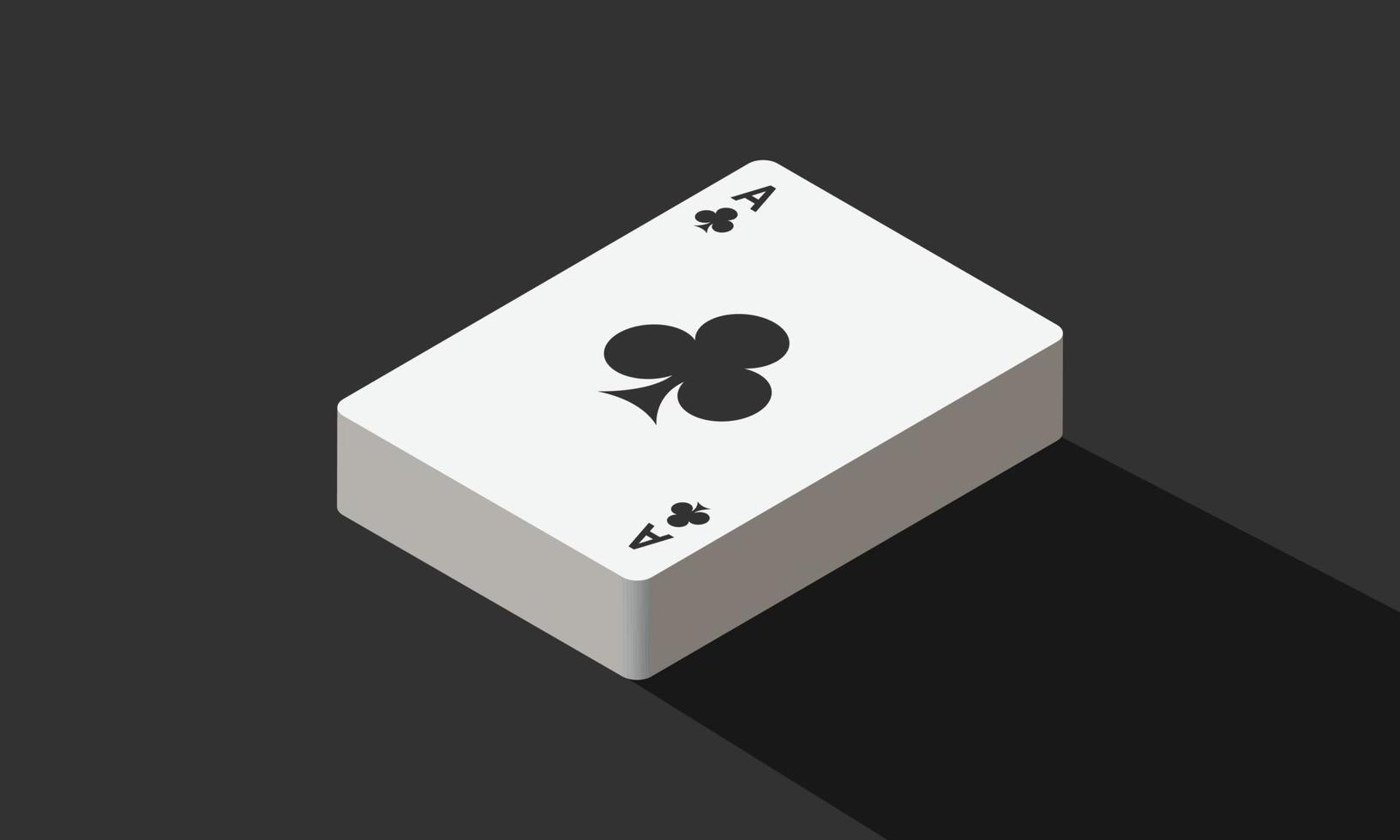 Playing card of clubs in flat style vector illustration on dark background. Playing card isometric style with shadow vector design. Online casino playing cards poker game concept