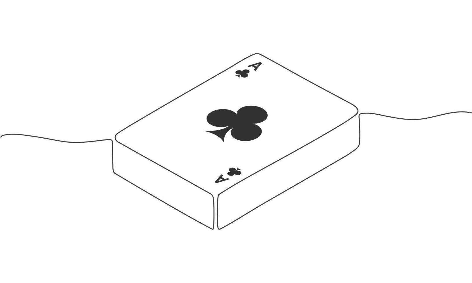 Single continuous line art playing card ace of clubs vector illustration isolated on white background. casino playing cards poker game concept silhouette design. One sketch outline drawing vector