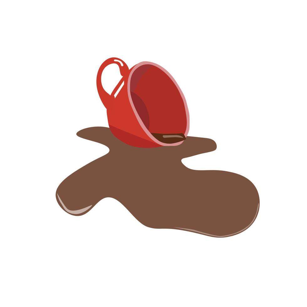 Spilled liquid illustration vector  isolated on white background. Liquid spill on the floor. Cup of tea. Cup of coffee. 3d cartoon concept.