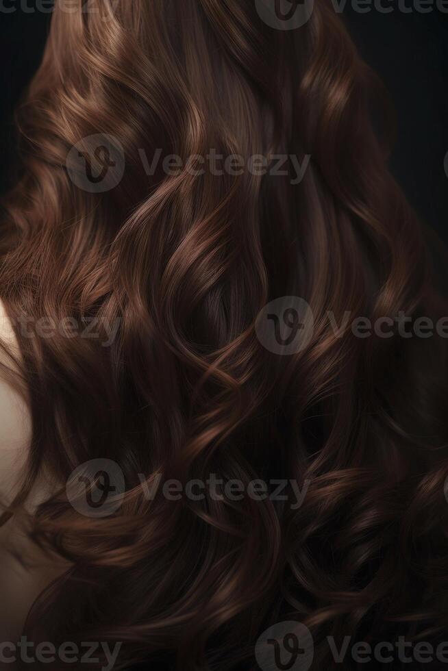 hermosa morena pelo fondo, creado con generativo ai foto