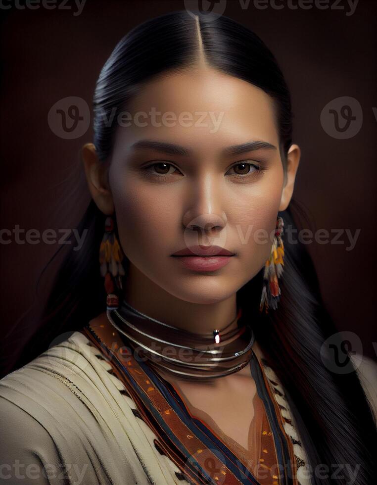 Beautiful native American woman, created with photo