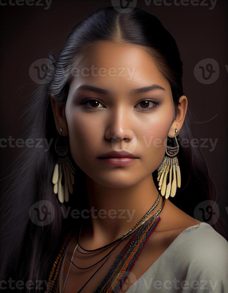 Beautiful native American woman, created with photo