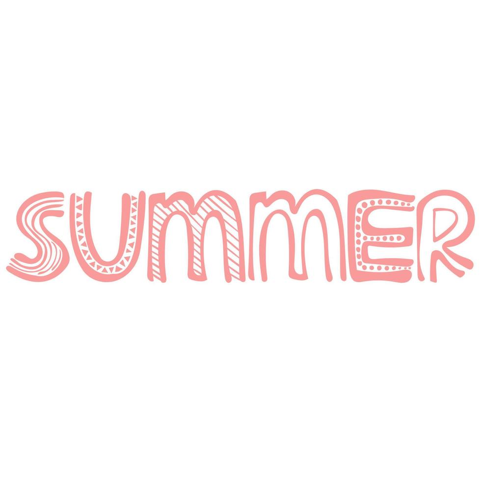 stylized inscription summer in a gentle pink color on a white background. Vector with pattern elements