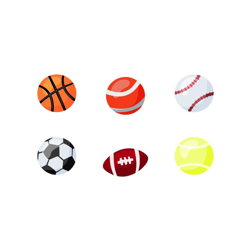 Collection of round and oval balls for different sports and