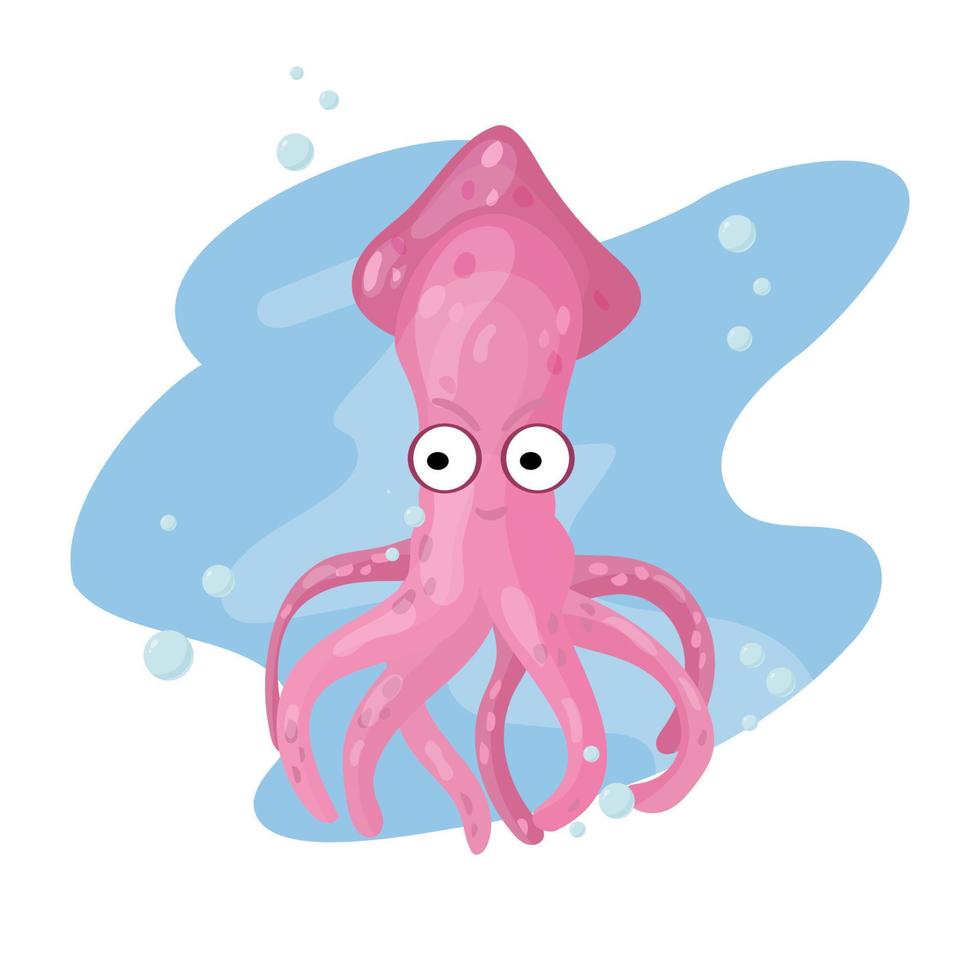 personaje de dibujos animados de animales de calamar aislado sobre fondo blanco vector