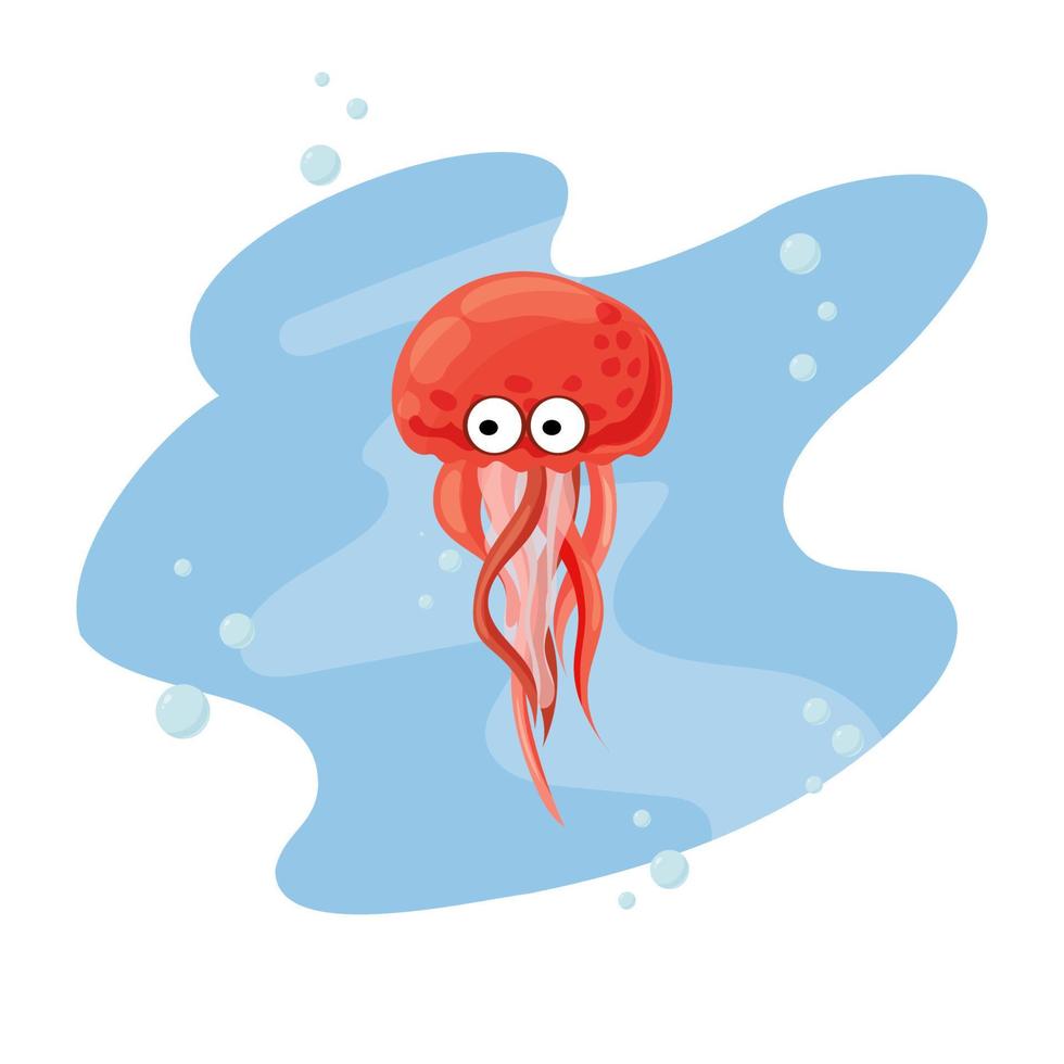 Cartoon jellyfish in cartoon style. Vector illustration of jellyfish isolated on white background