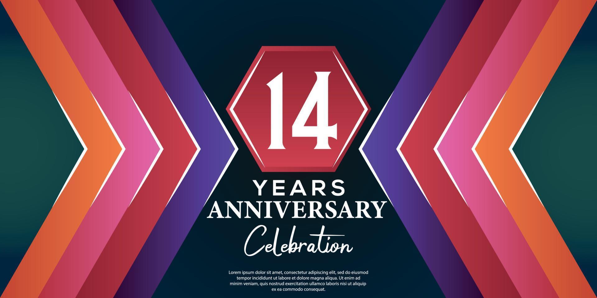 14 year anniversary celebration design with luxury abstract color style on luxury black backgroun vector