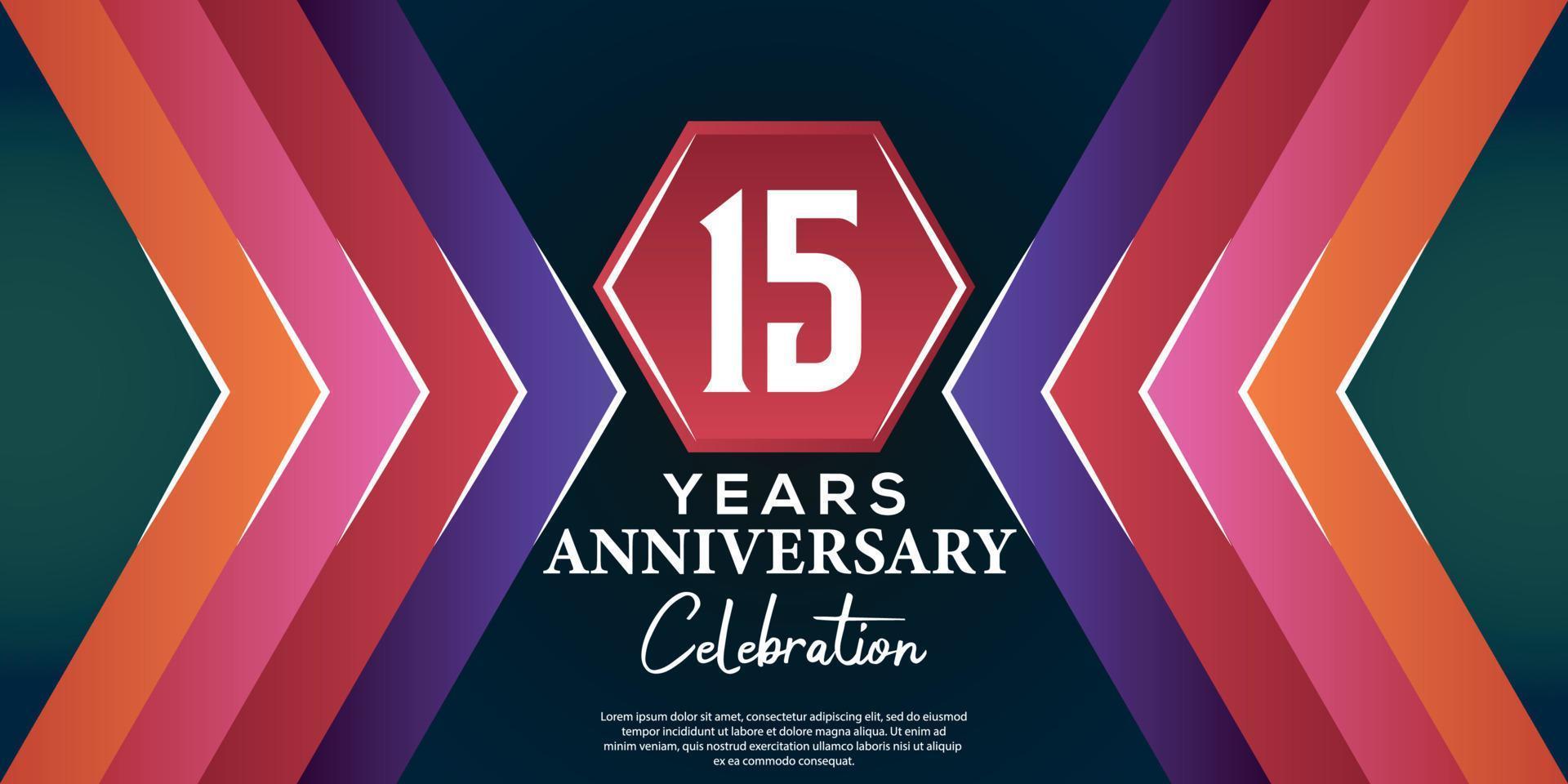 15 year anniversary celebration design with luxury abstract color style on luxury black backgroun vector