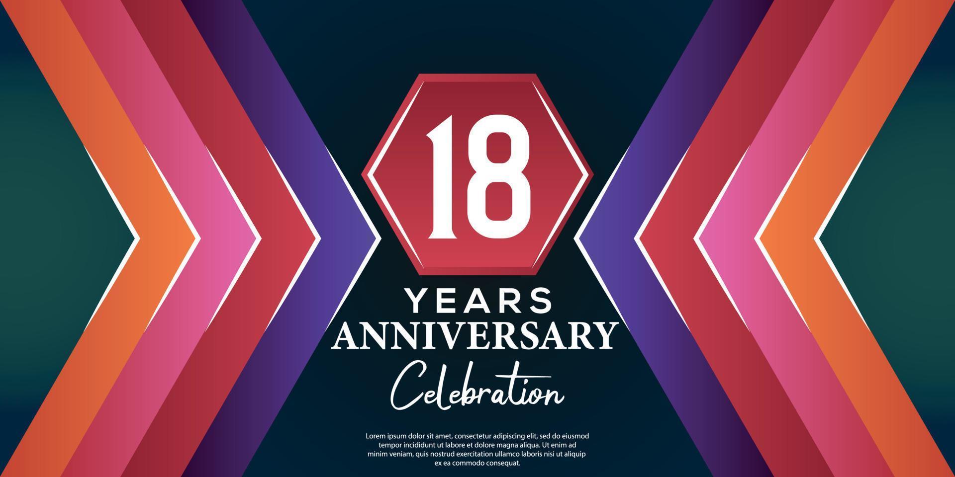 18 year anniversary celebration design with luxury abstract color style on luxury black backgroun vector