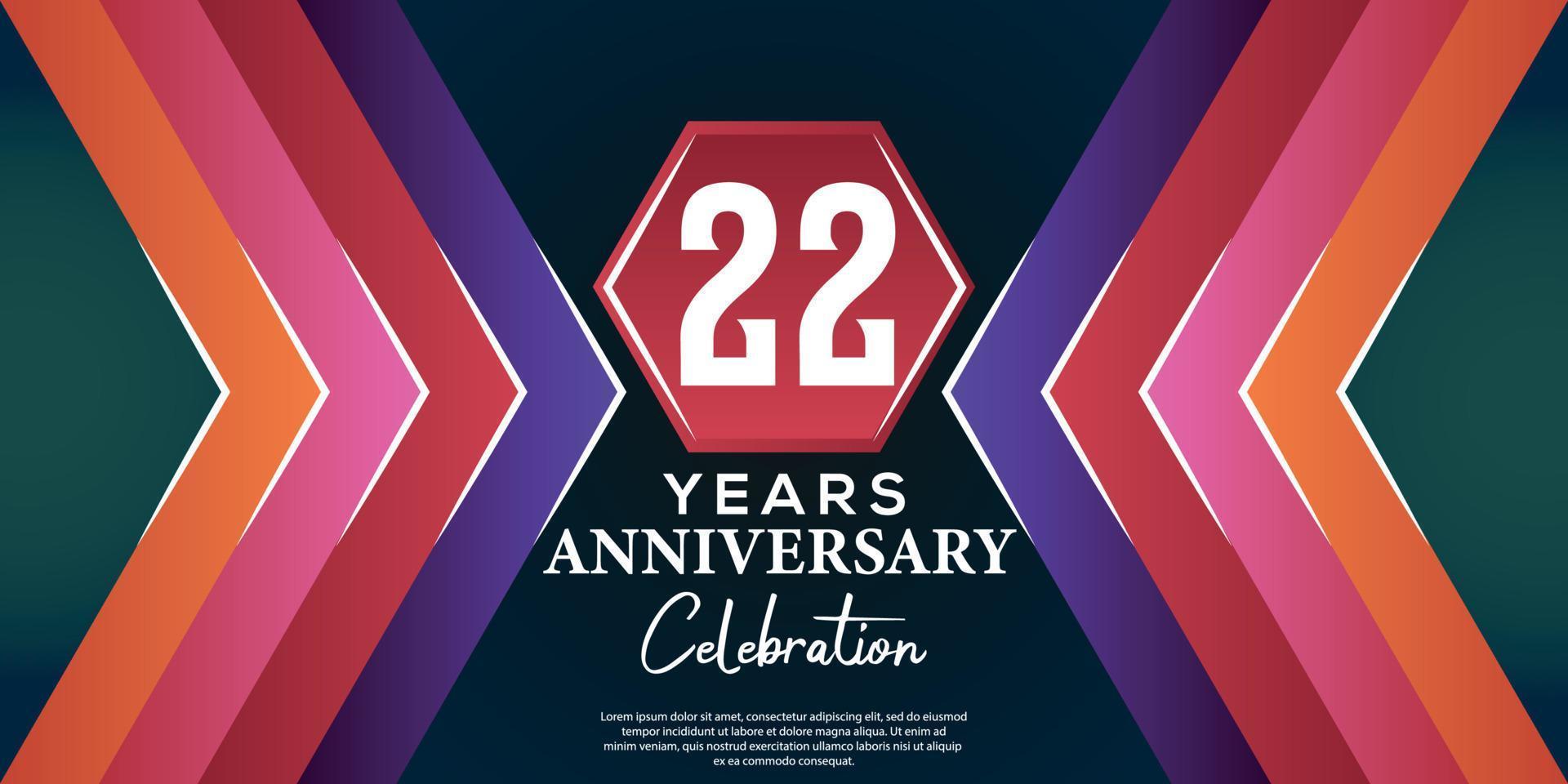 22 año aniversario celebracion diseño con lujo resumen color estilo en lujo negro fondo vector