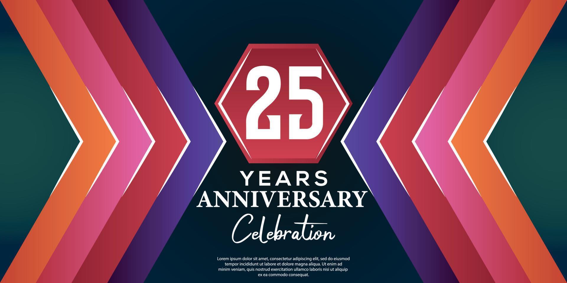 25 year anniversary celebration design with luxury abstract color style on luxury black backgroun vector