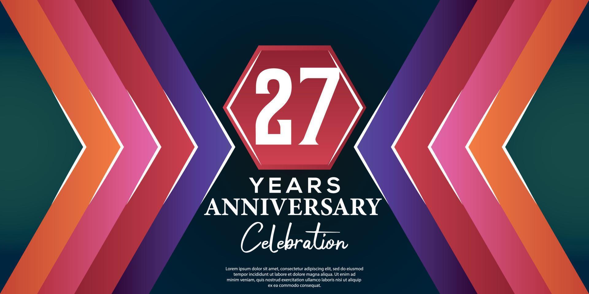 27 year anniversary celebration design with luxury abstract color style on luxury black backgroun vector