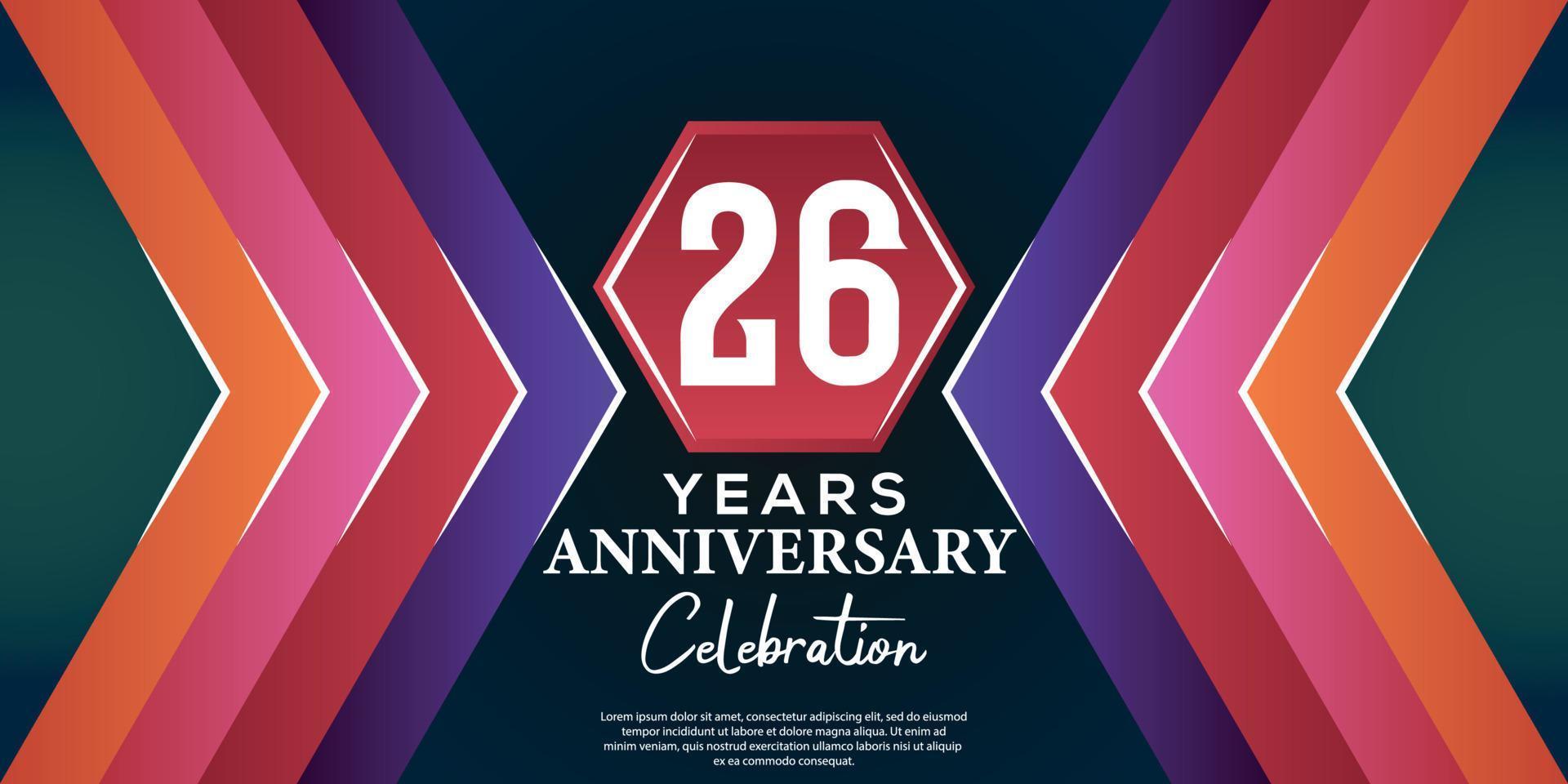 26 year anniversary celebration design with luxury abstract color style on luxury black backgroun vector