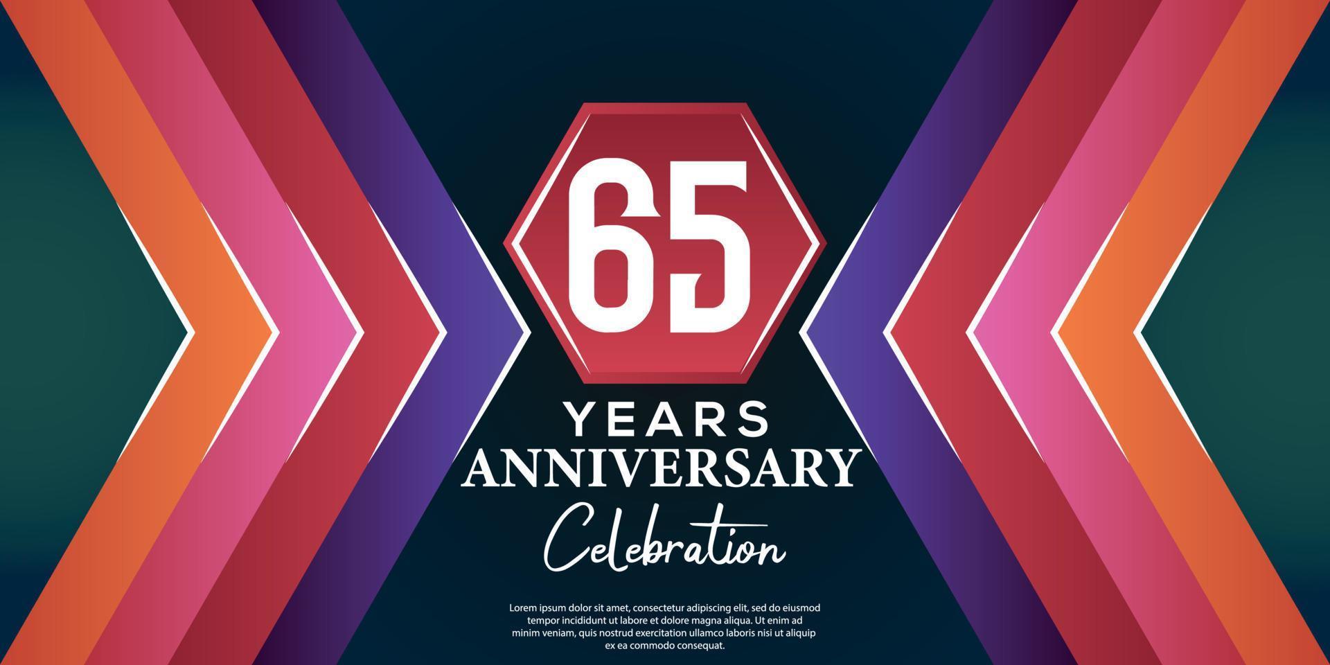 sesenta y cinco año aniversario celebracion diseño con lujo resumen color estilo en lujo negro fondo vector