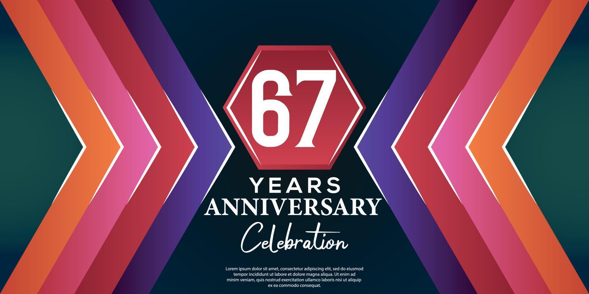 67 year anniversary celebration design with luxury abstract color style on luxury black backgroun vector