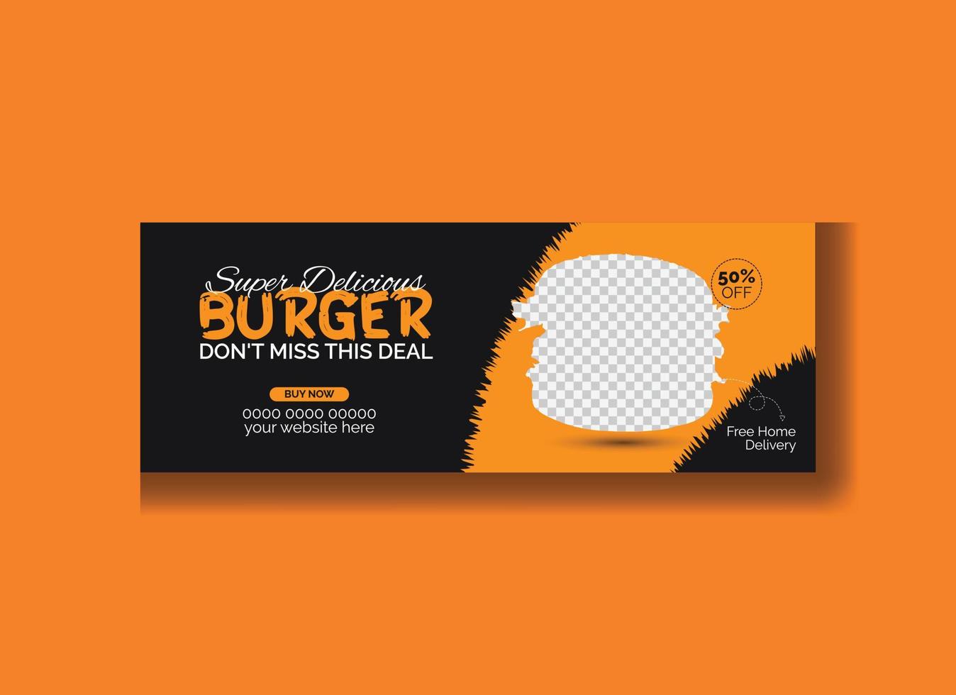 Super delicious burger and food sale social media cover banner template vector