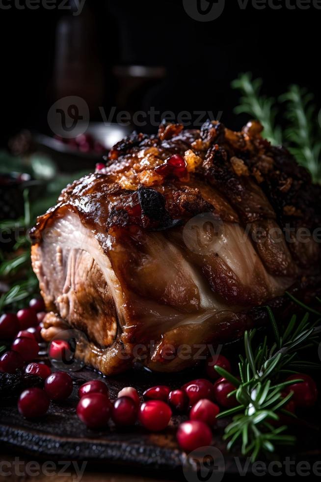 asado Cerdo cuello en Navidad estilo. foto