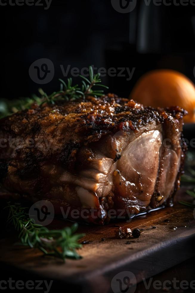 asado Cerdo cuello en Navidad estilo. foto