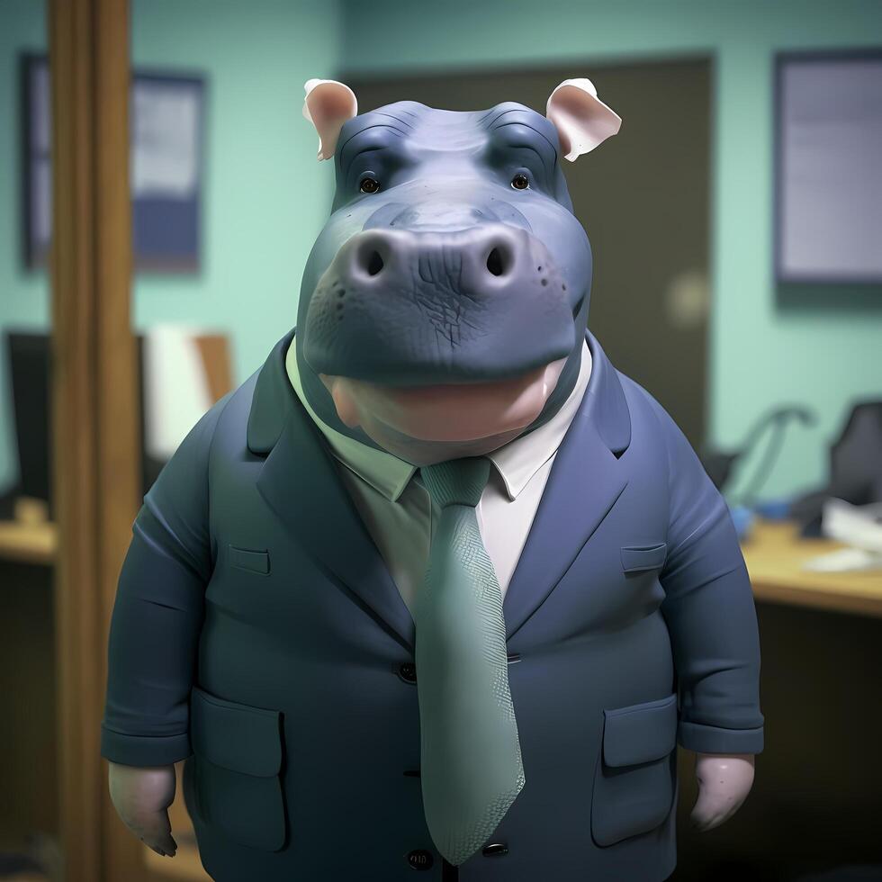 hippopotamus businessman illustration photo