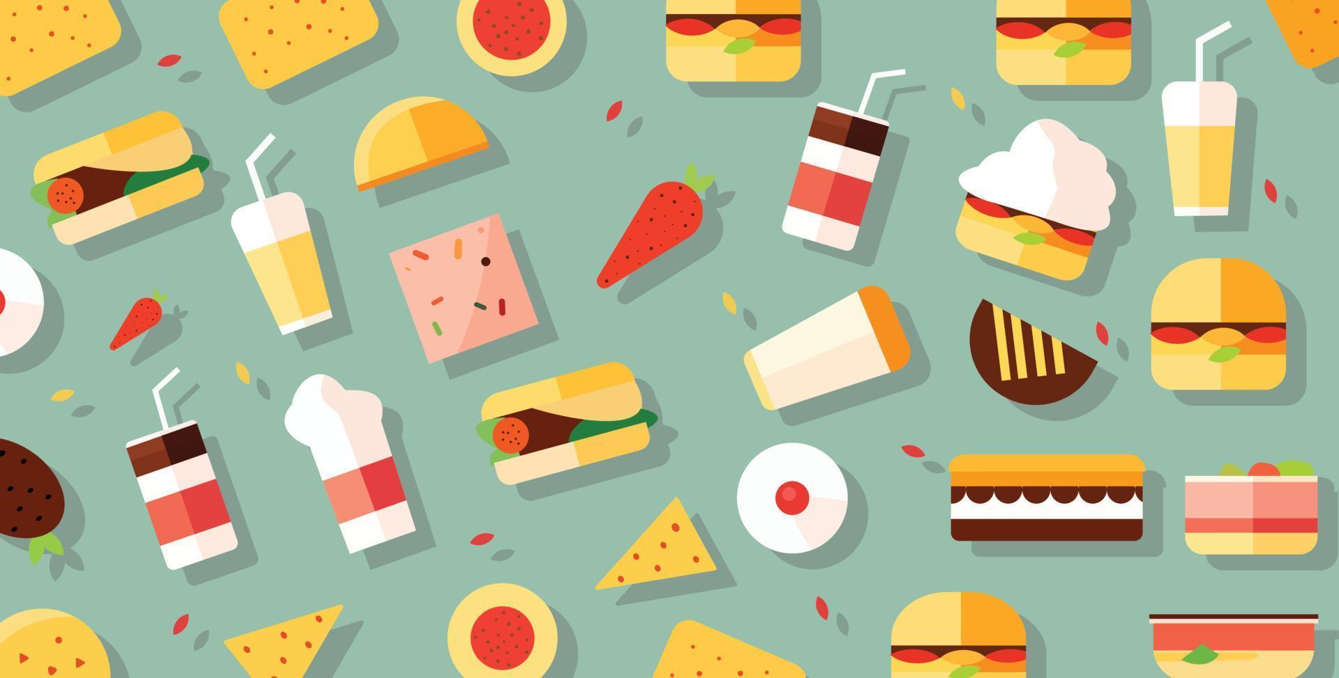 A Colorful and Playful Pattern Featuring Iconic Snacks and Meals from ...