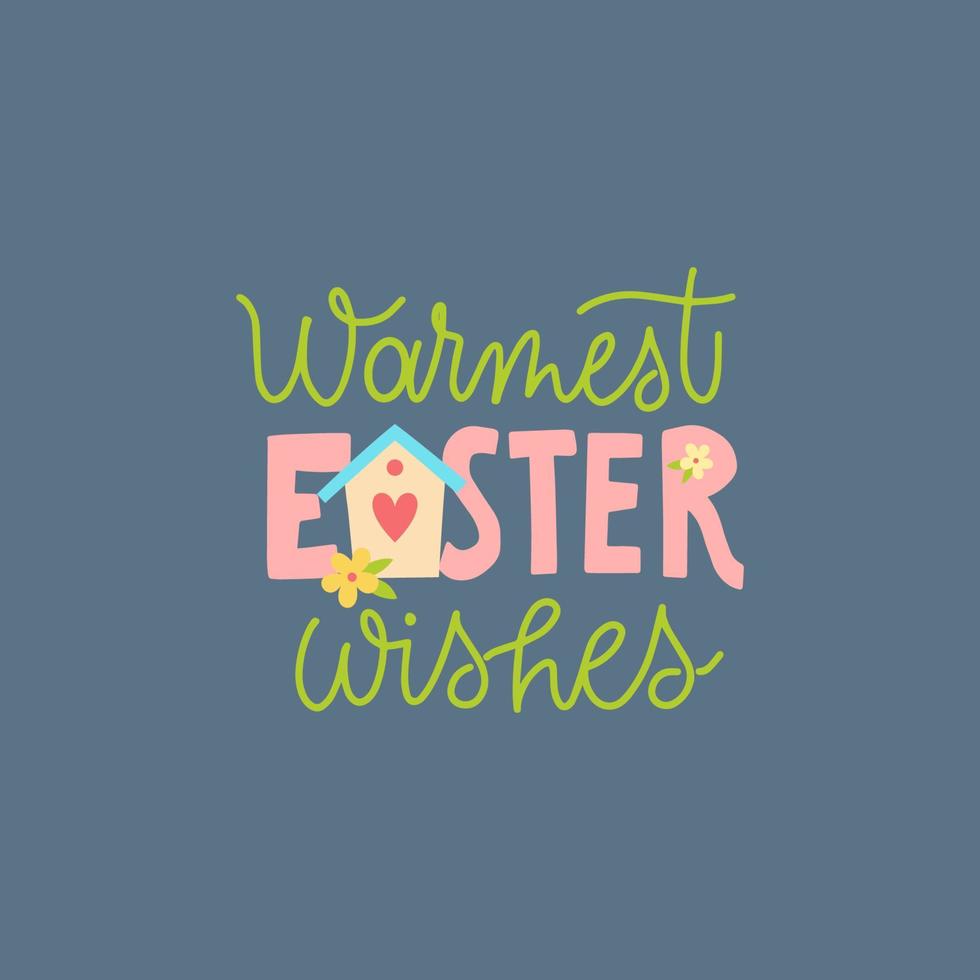 Joyful Happy Easter hand-drawn lettering for greeting cards, social media posts, stickers. Colorful candy pastels spring vector illustration in flat style.