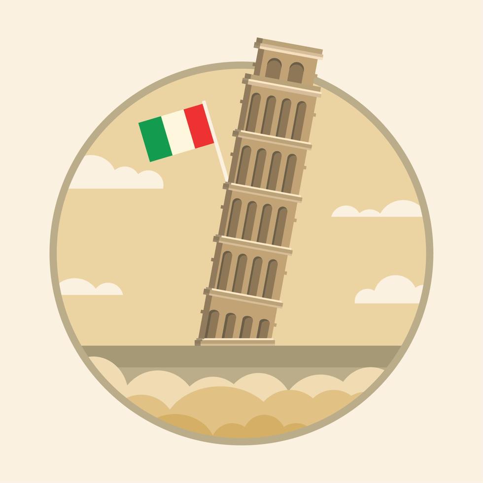 Pisa leaning tower landmark with flag of Italy travel postcard Vector illustration