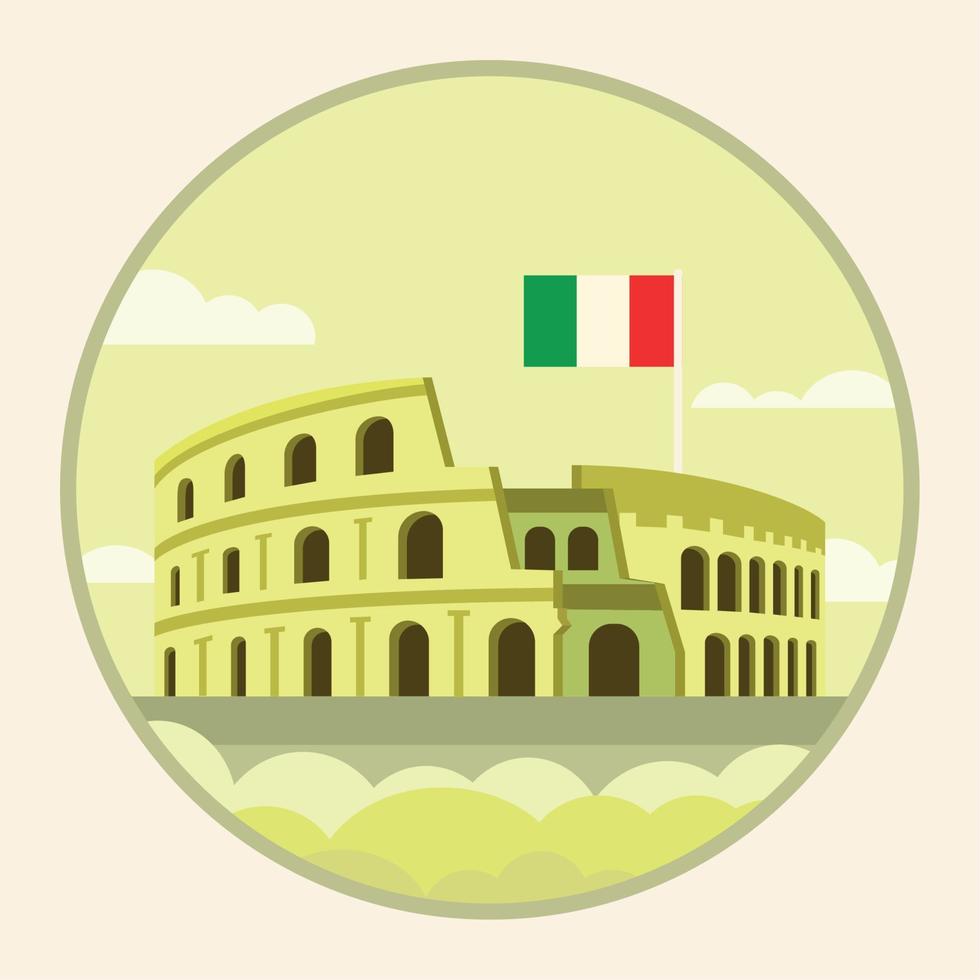 Isolated rome coliseum landmark with flag of Italy travel postcard Vector illustration