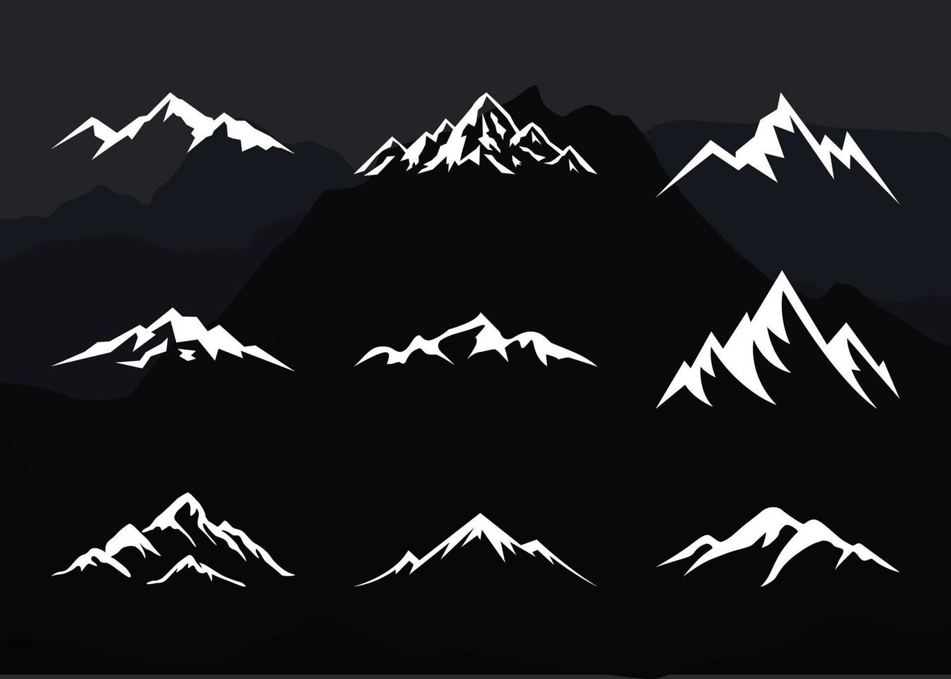 nine mountains group in high detailed silhouette vector