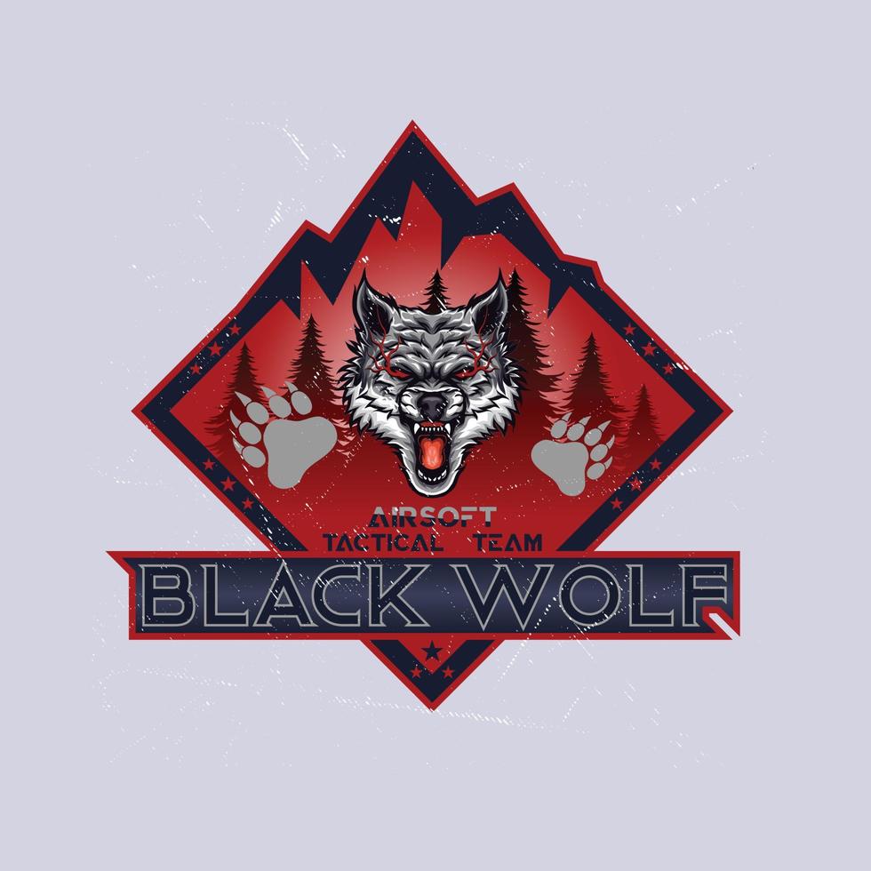 black wolf Airsoft tactical team logo design vector