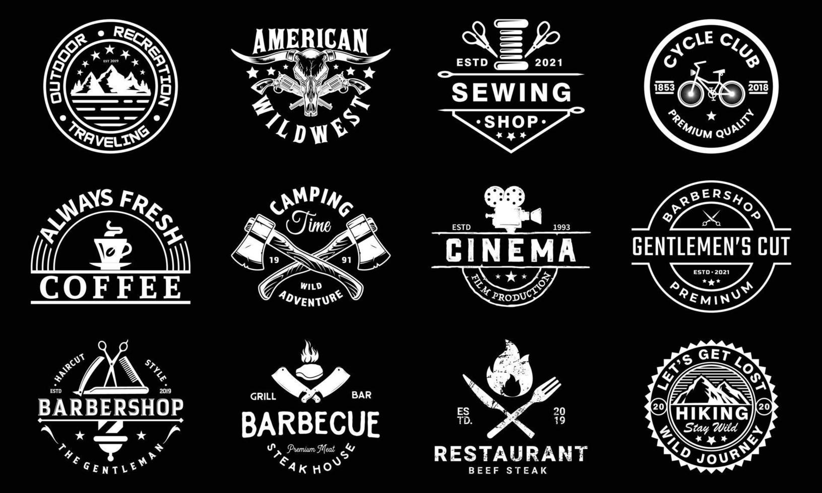 12 vintage, outdoor hipster, and badge logo designs set vector