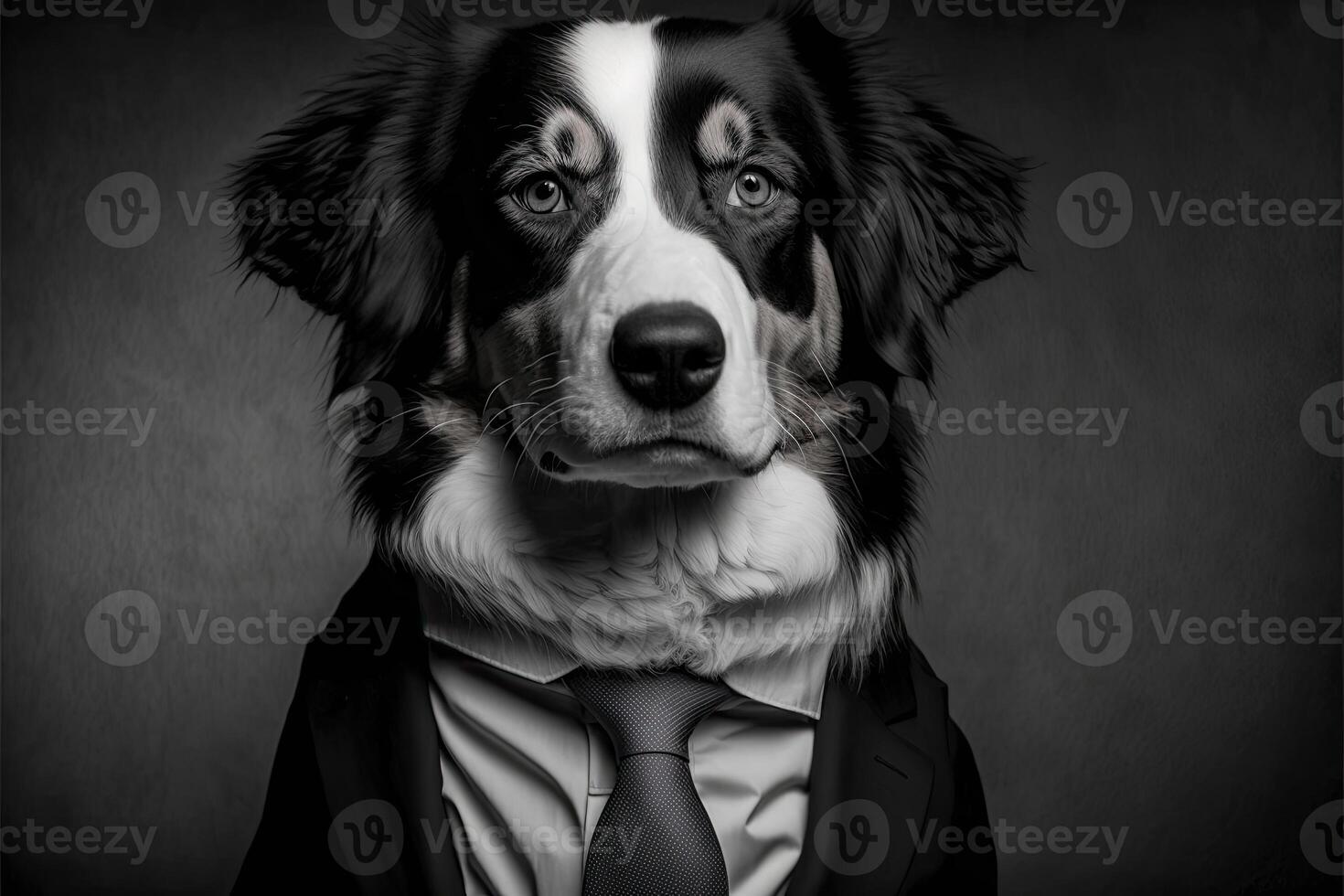 Portrait of dog businessman. Animal head in business suit. photo