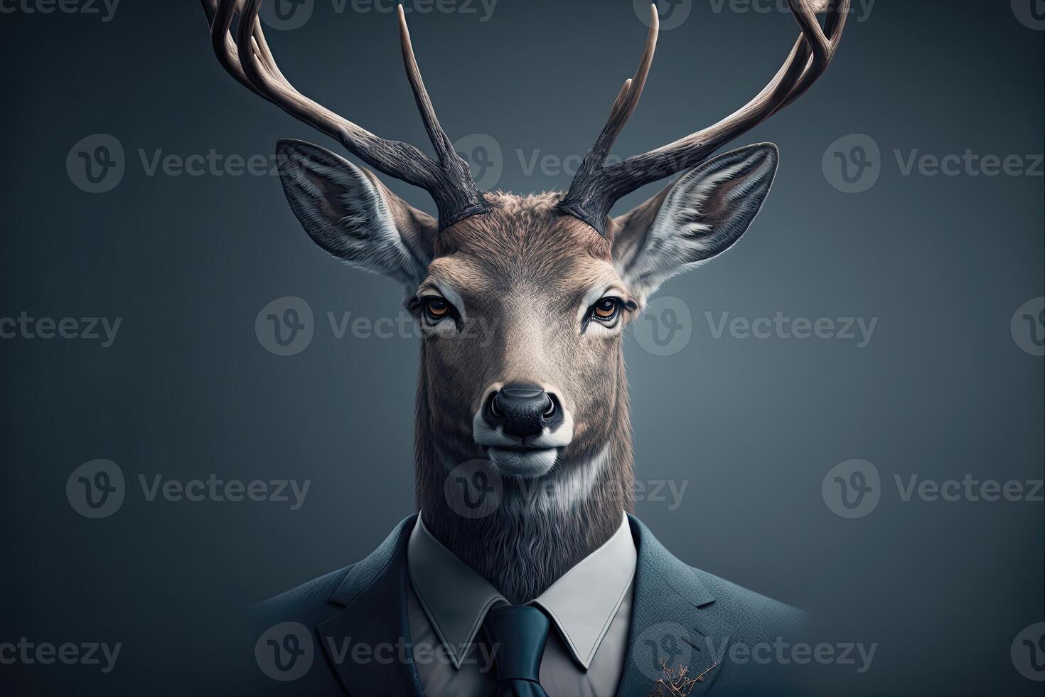 Portrait of deer businessman. Animal head in business suit. photo