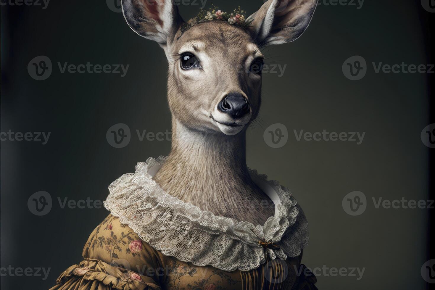 retrato de ciervo en un victoriano vestido. ai generado foto