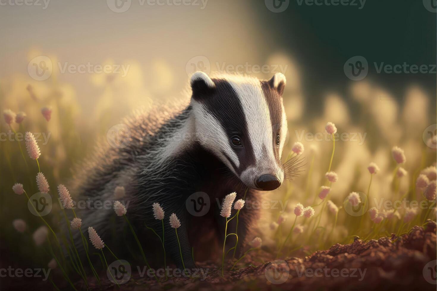 Cute Badger. AI Generated photo