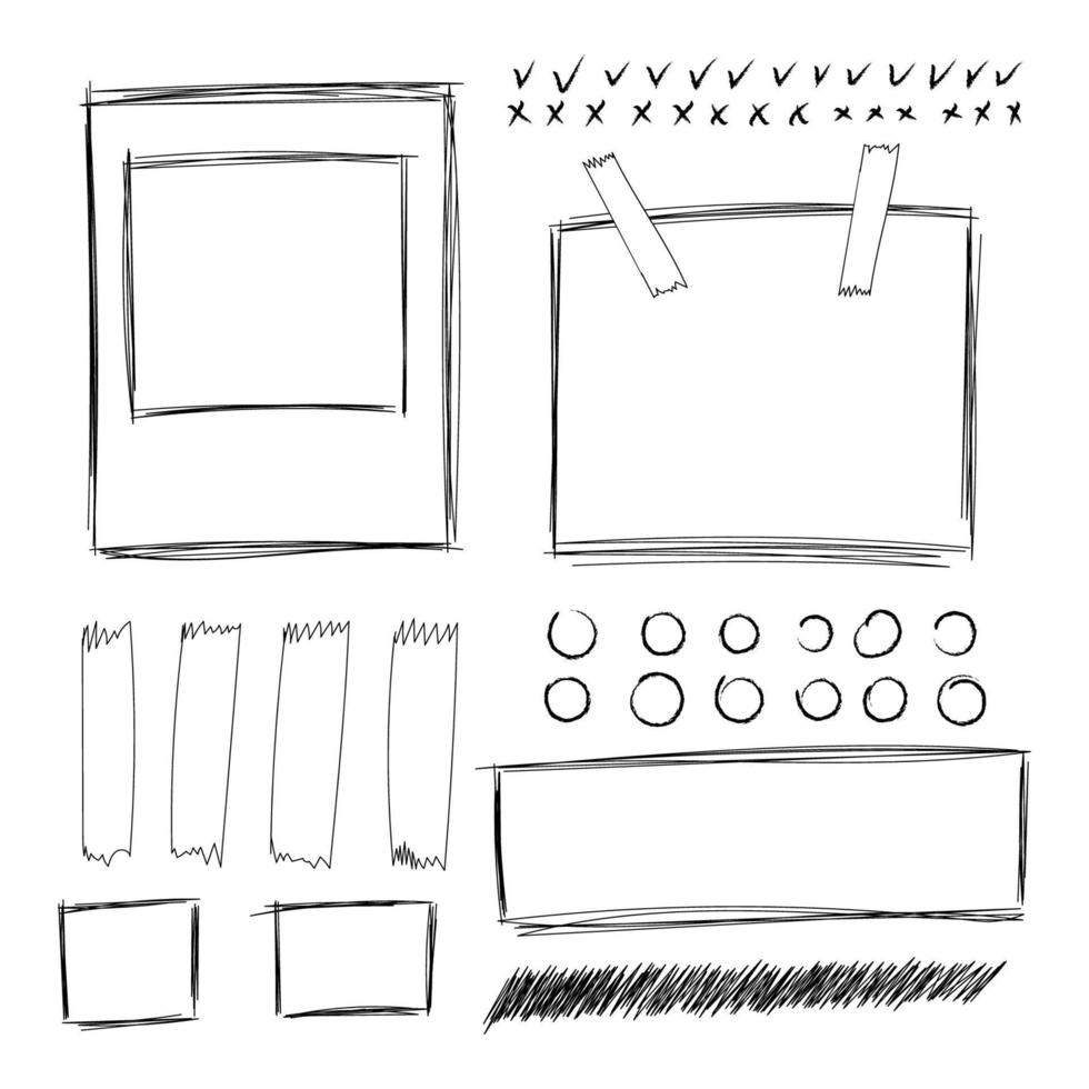 Circles, checkmarks and frames Pencil marks vector