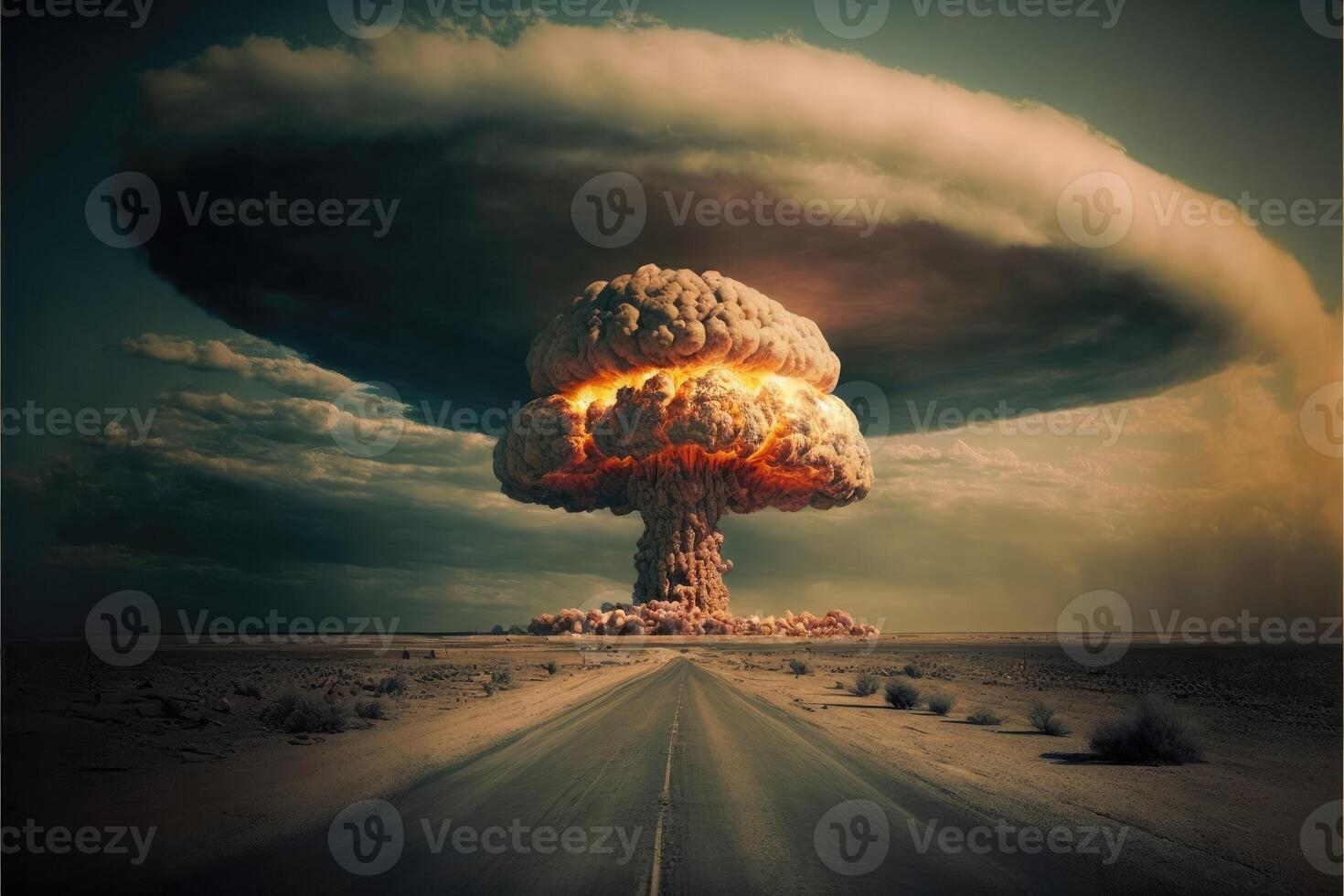 Nuclear proliferation and war. Nuclear explosion abstract background. photo