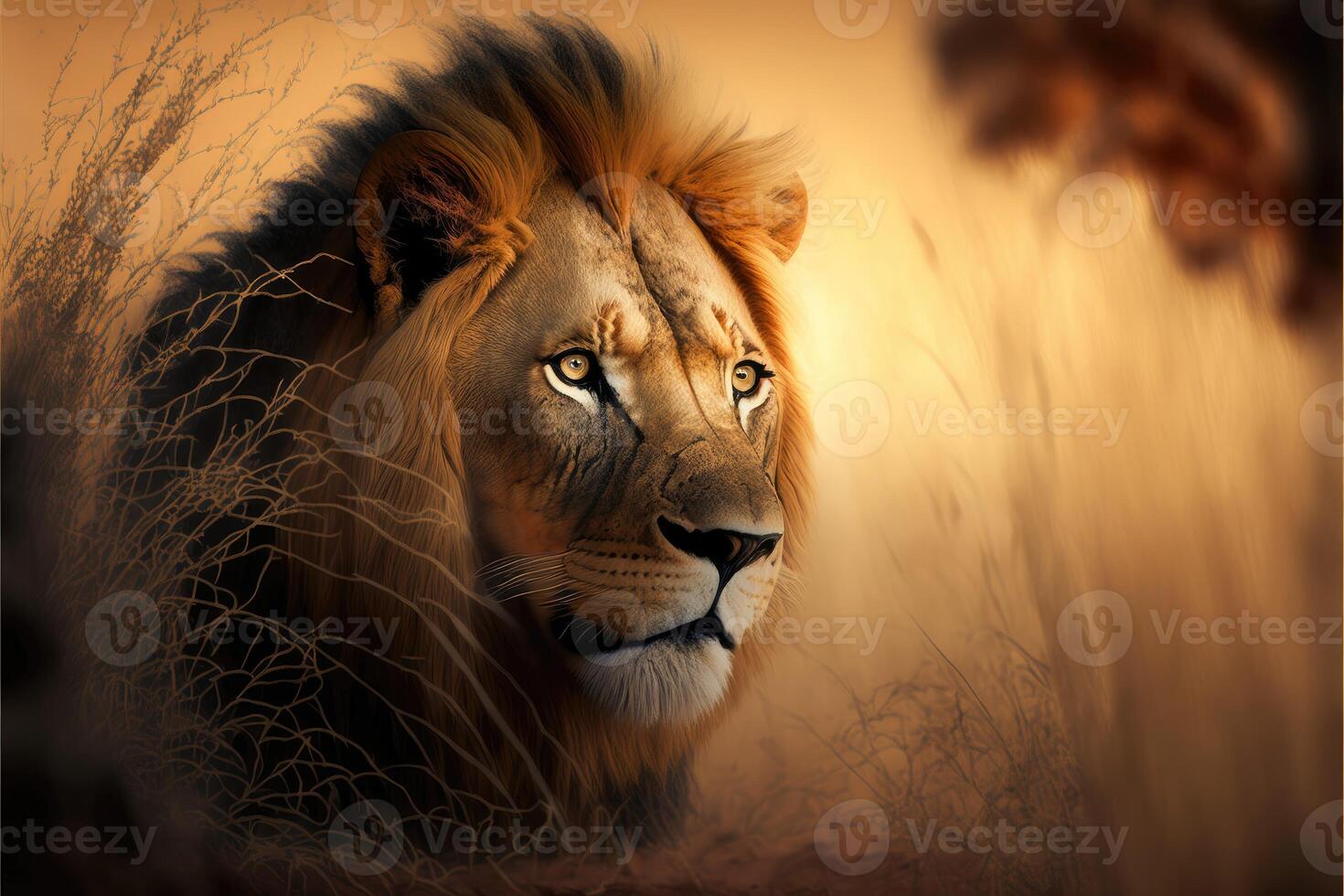 Lion in the savannah. photo