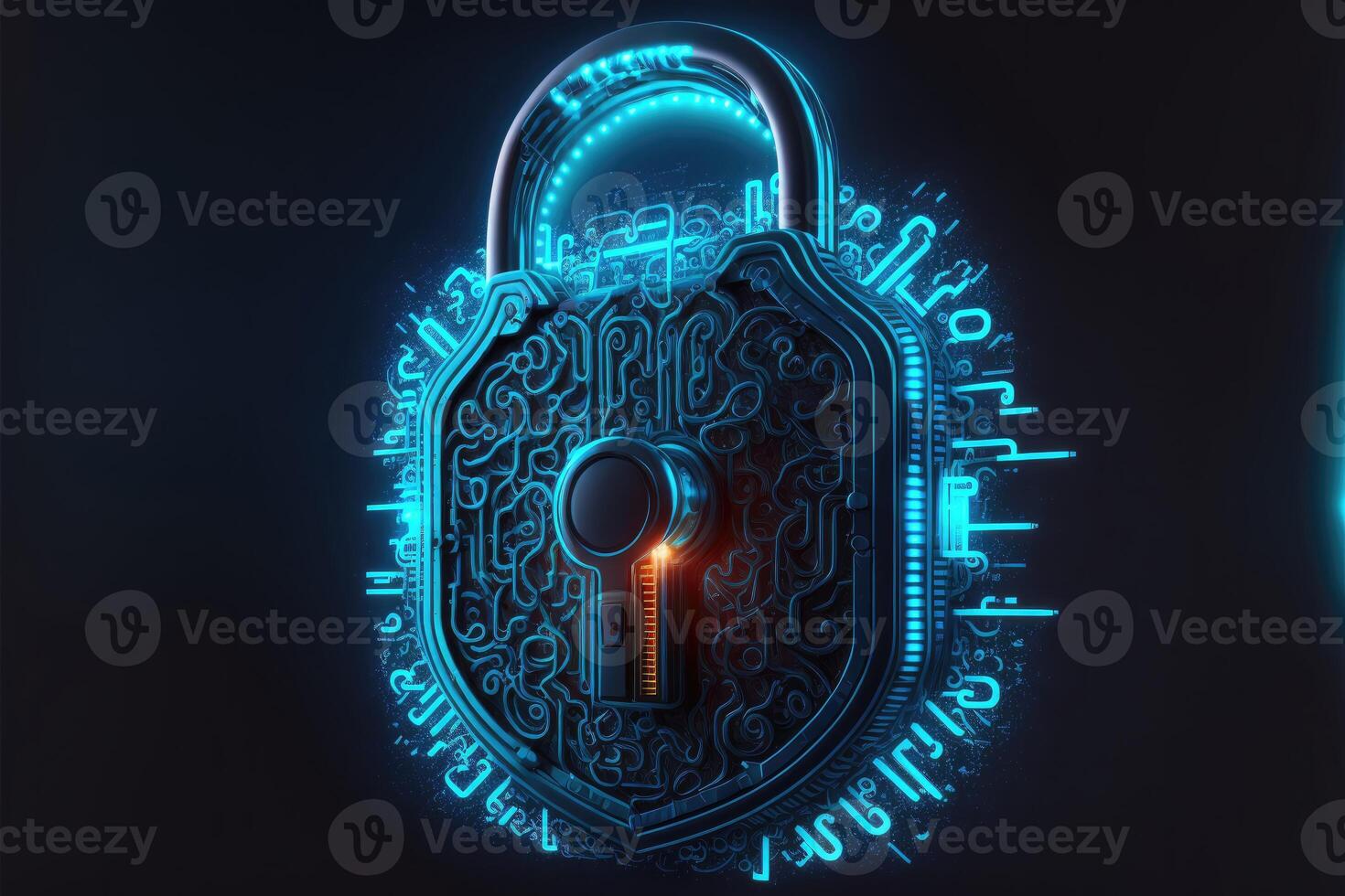 Lock, padlock on blue background. Cyber security system technology concept. photo