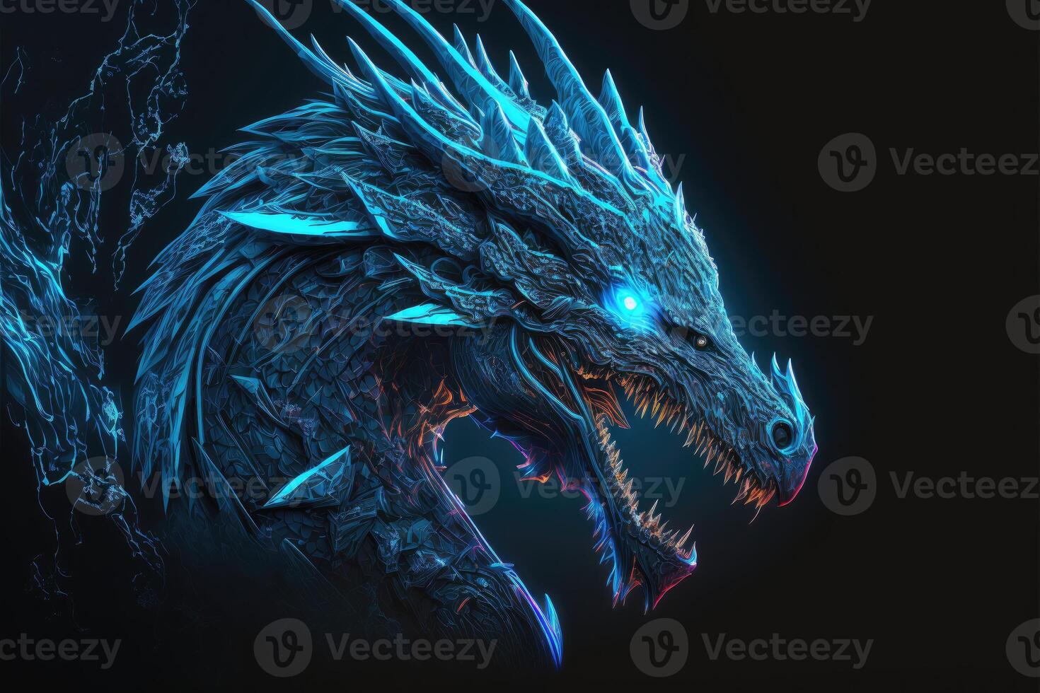 Blue dragon glow in the dark background. photo