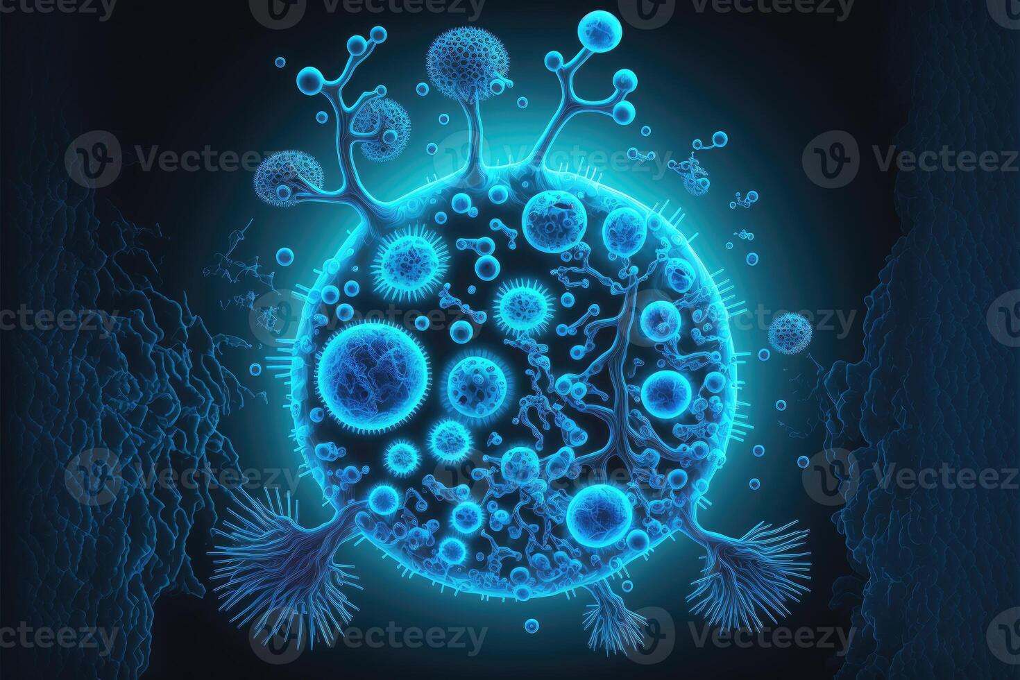 Microbe glow in the dark background. photo