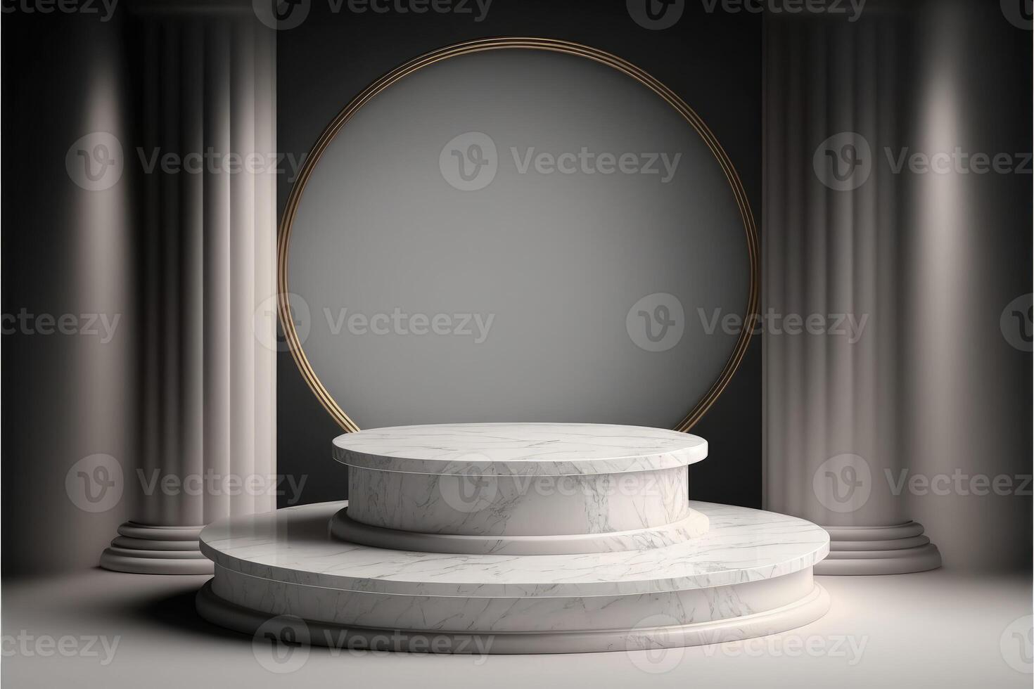 Circle marble podium, product stage platform 3d background front view. photo