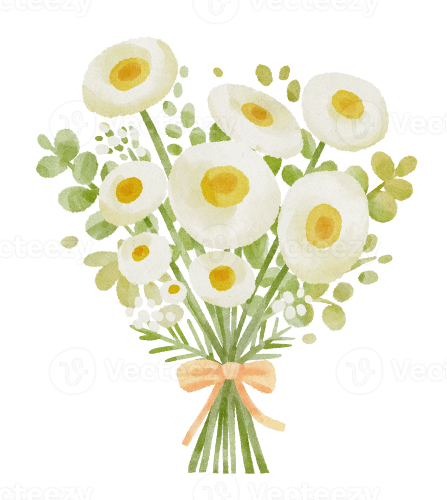 vattenfärg ClipArt bukett av blommor, vit blomma, tusensköna, fräs blomma, dekorativ, skön png