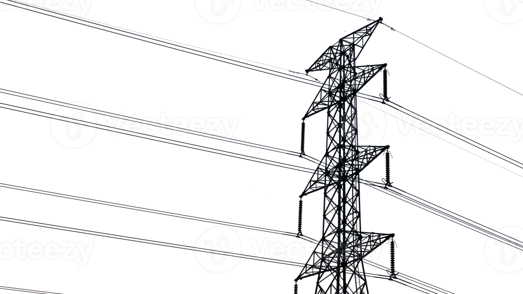 High voltage electric pylon steel structure on transparent background png