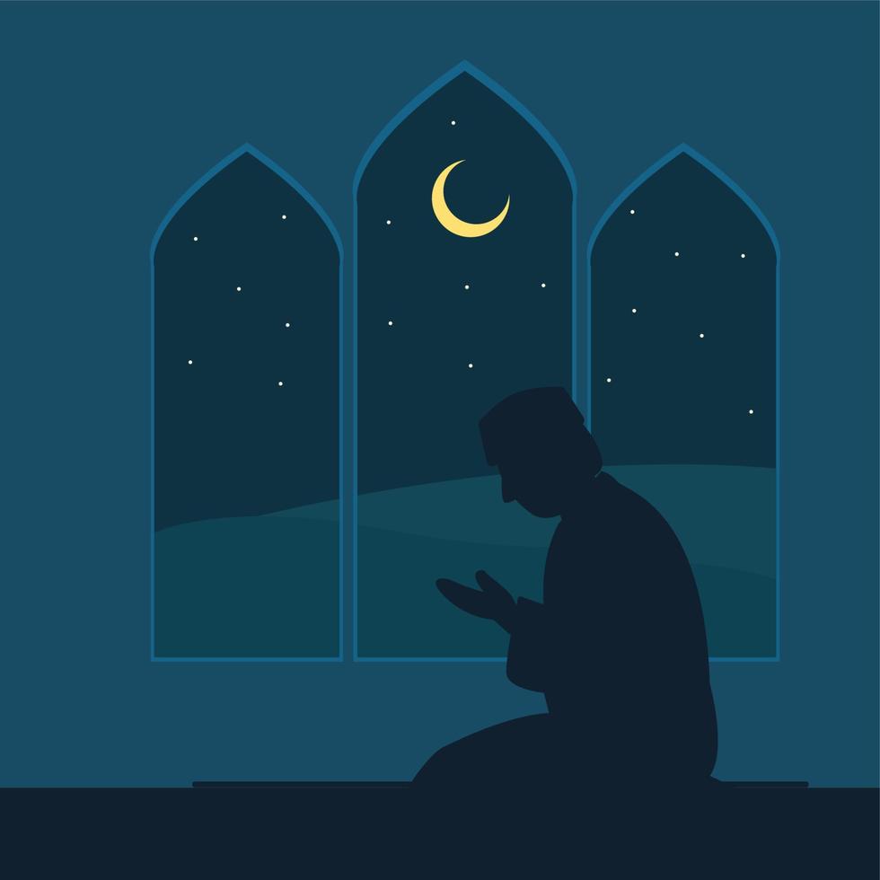 gratis vector musulmán Orando a noche