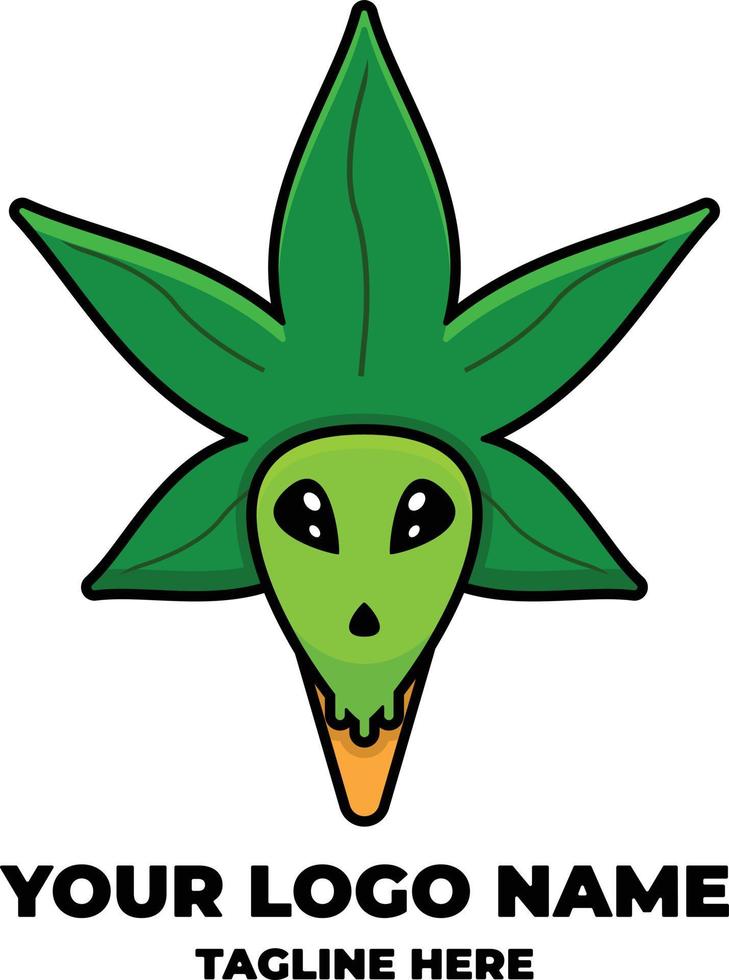 cannabis alien head cartoon logo design vector