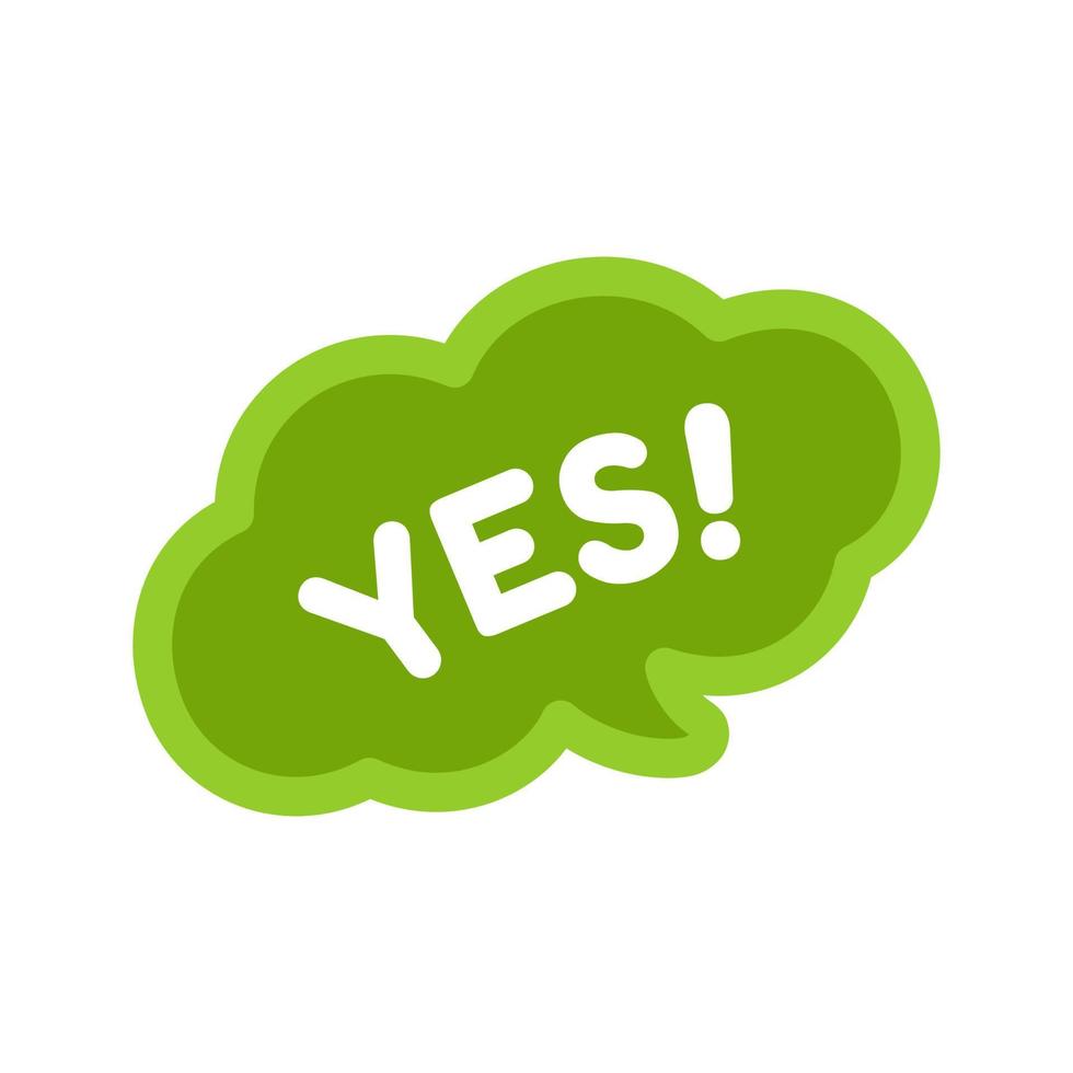 Yes speech bubble icon. Cute black text lettering vector illustration.