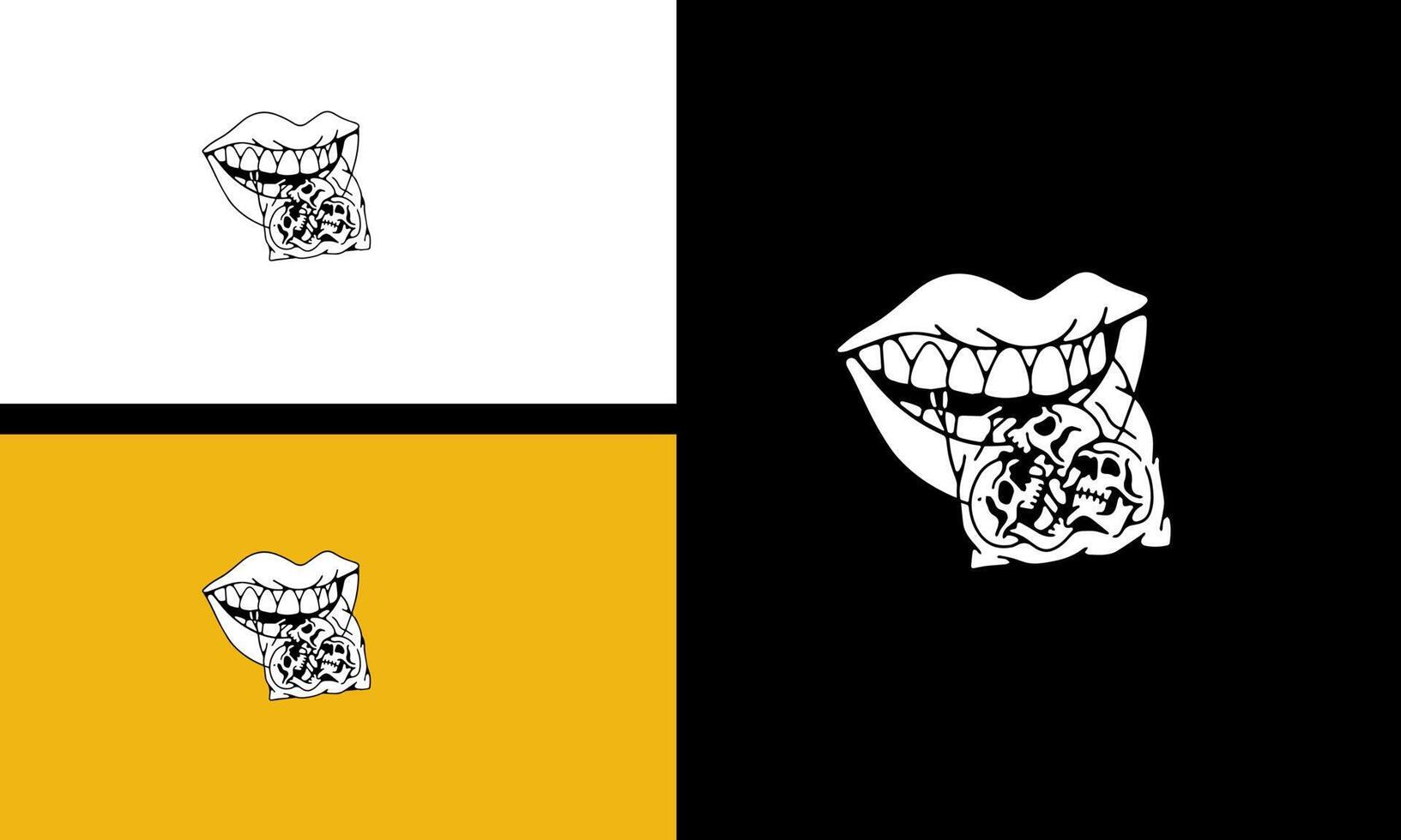 lips and head skull vector line art design