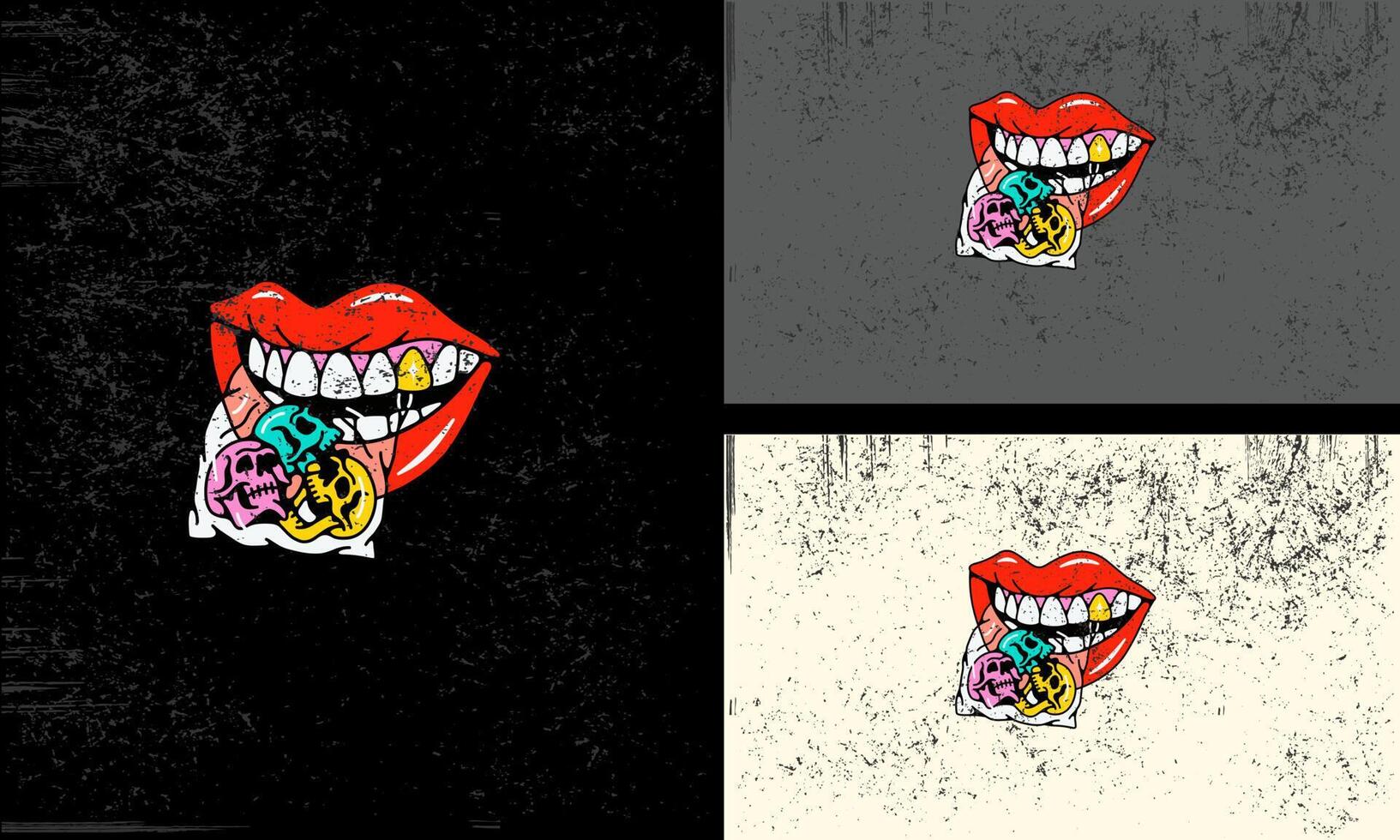 lips red and head skull vector illustration design