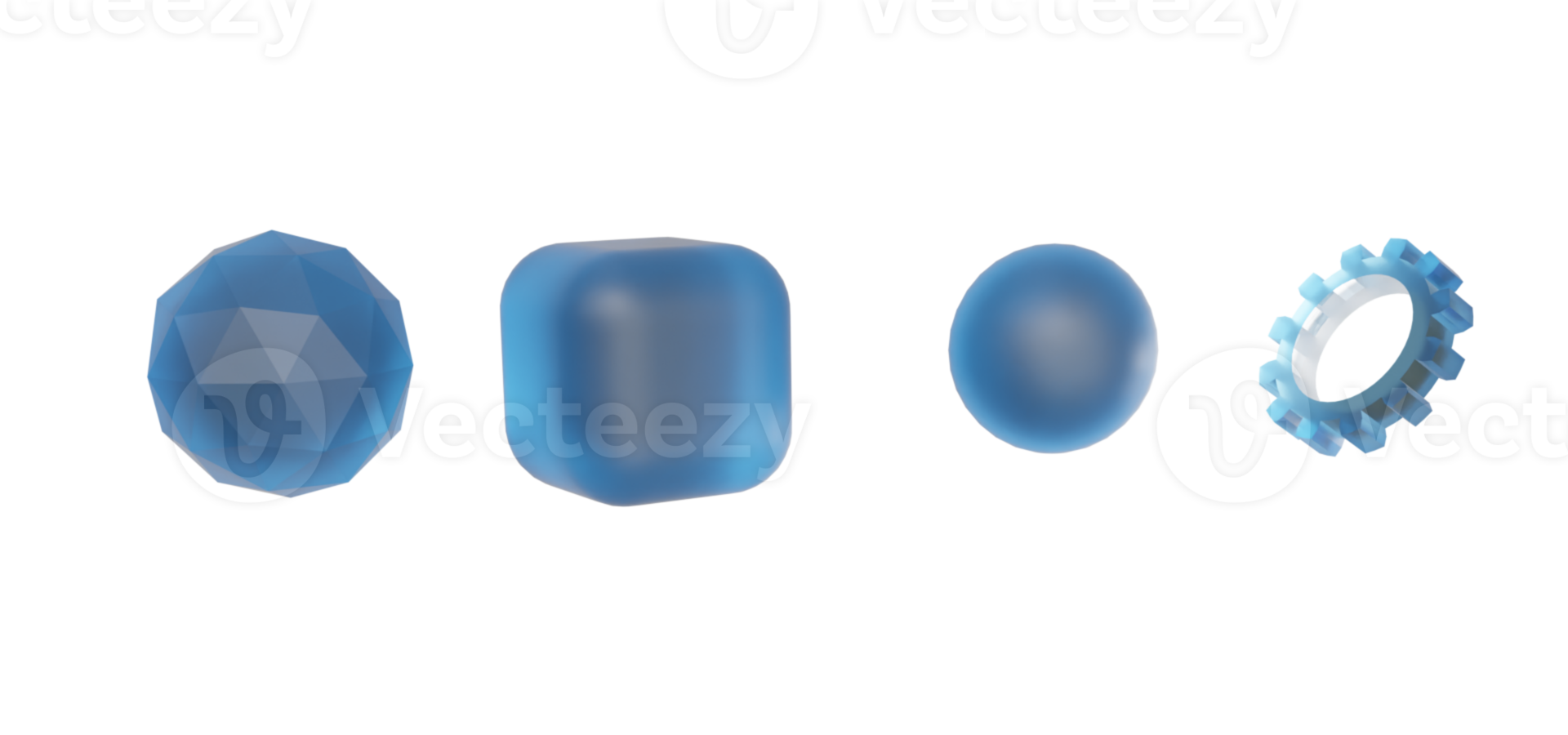 Various geometric shapes on a white background, 3D rendering. png